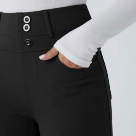 Halara Flex Black High Waist Faux Button 4 Pocket Skinny Pull On Pants Size XL - Picture 8 of 10
